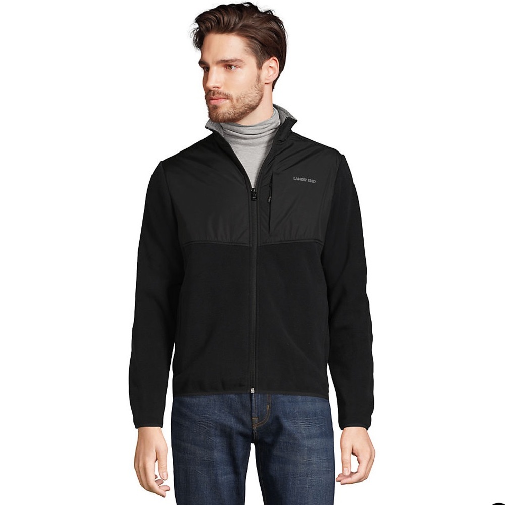 New LAND’s END Men’s Full-Zip Fleece Jacket Black L